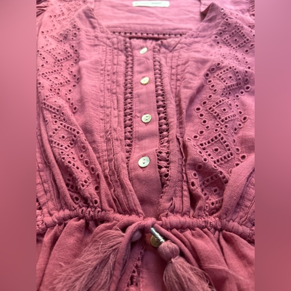 LUCKY BRAND Raspberry Pink Puff Sleeve Blouse with Tassel Tie in the Front Boho - Picture 5 of 12